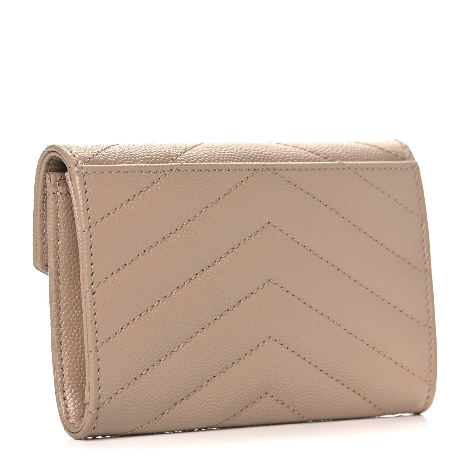 Saint Laurent Grain De Poudre Matelasse Chevron Small Monogram Envelope Wallet Dark Beige 3 of 13