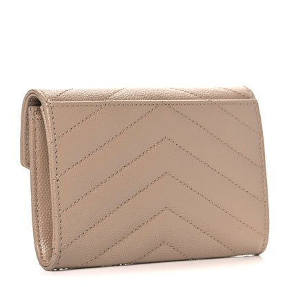 Saint Laurent Grain De Poudre Matelasse Chevron Small Monogram Envelope Wallet Dark Beige 3 of 13