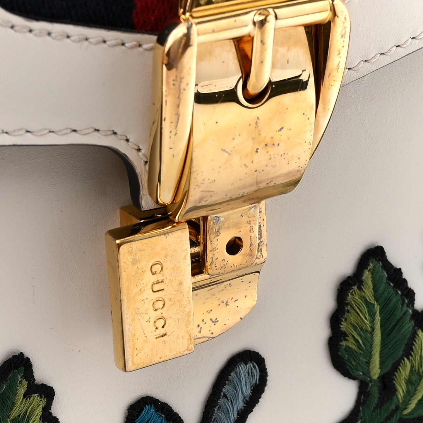 Calfskin Floral Medium Sylvie Top Handle Bag Off White