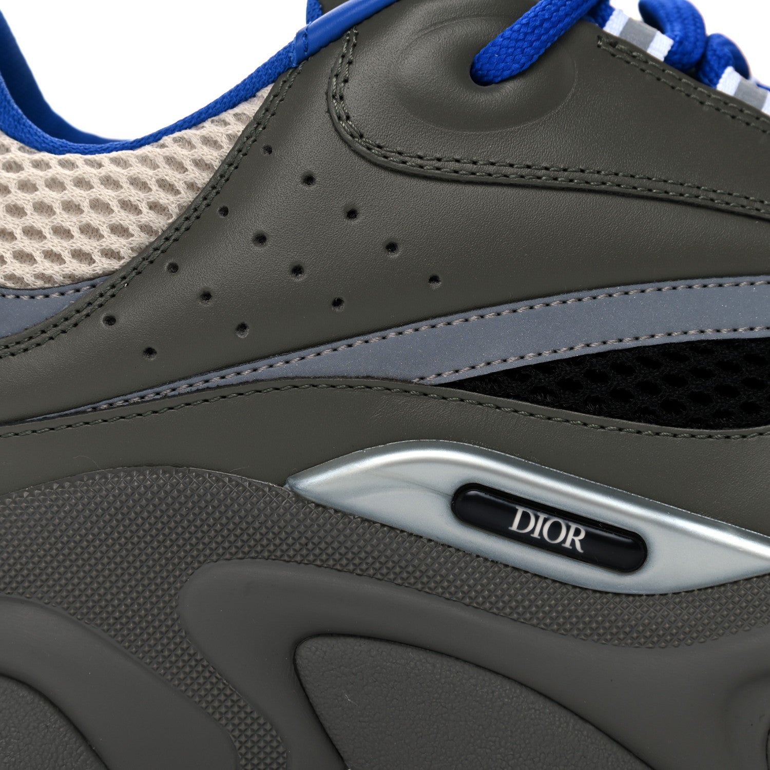 Christian Dior Technical Mesh Calfskin Mens B22 Sneakers 43 Olive Green Black White Grey 8 of 12