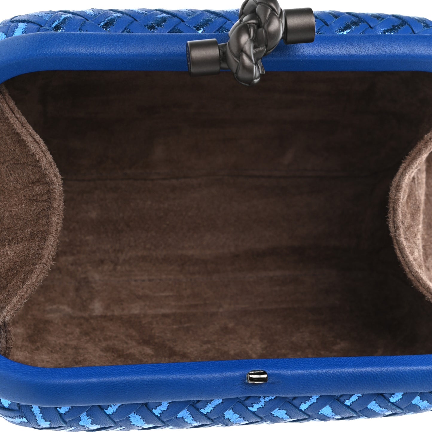 Nappa Intrecciato Metallic Placcato Knot Clutch Signal Blue