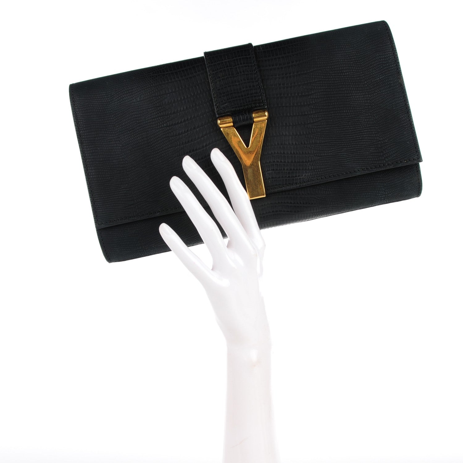 Saint Laurent Lizard Calfskin Embossed Classic Y Ligne Clutch Black 2 of 7