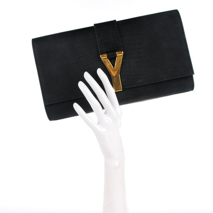 Saint Laurent Lizard Calfskin Embossed Classic Y Ligne Clutch Black 2 of 7