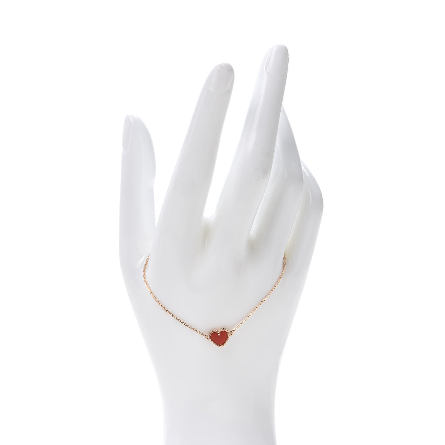 Van Cleef & Arpels 18K Rose Gold Carnelian Sweet Alhambra Heart Bracelet 2 of 7