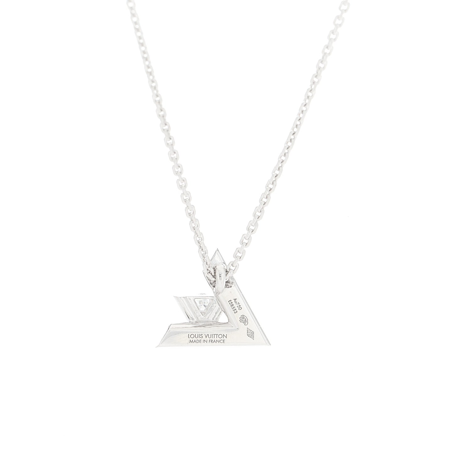 18K White Gold Diamond Small LV Volt One Pendant Necklace