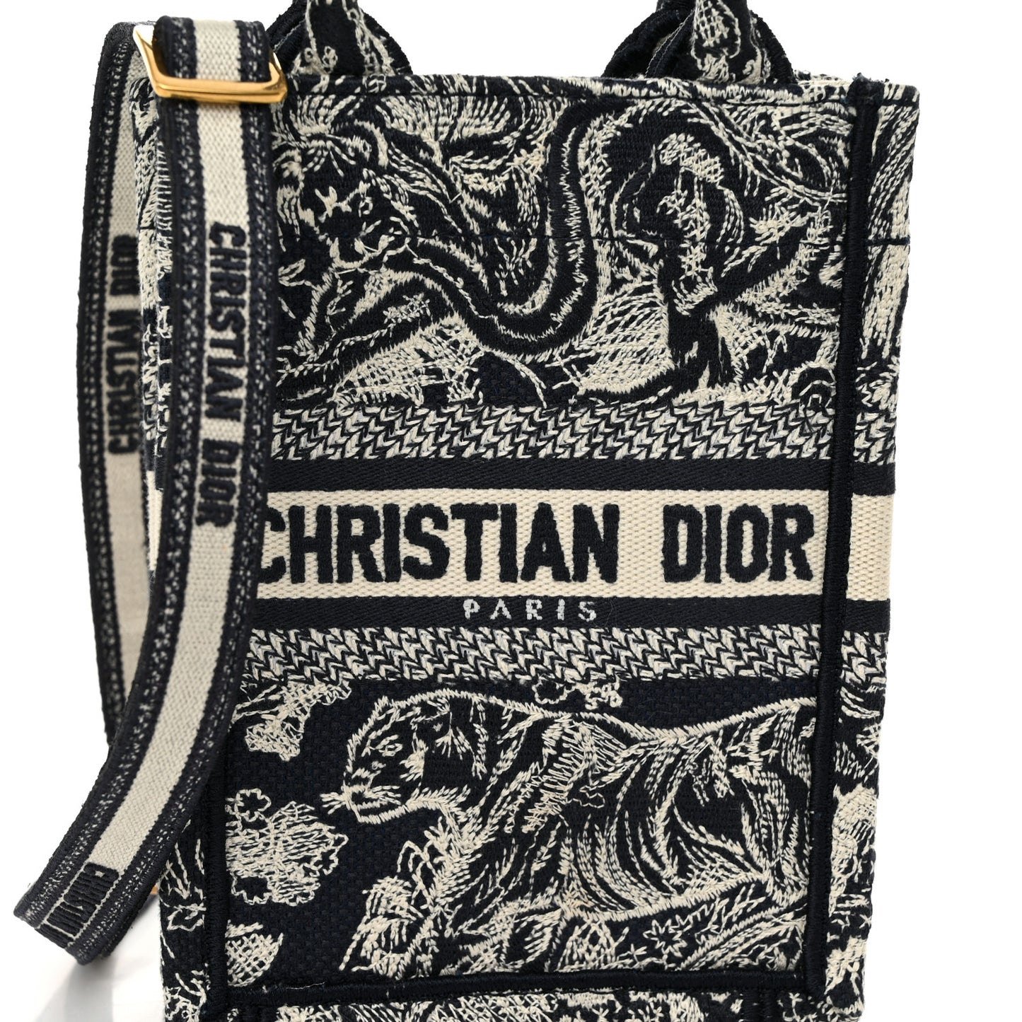 Canvas Toile de Jouy Reverse Embroidered Mini Book Tote Phone Bag Blue