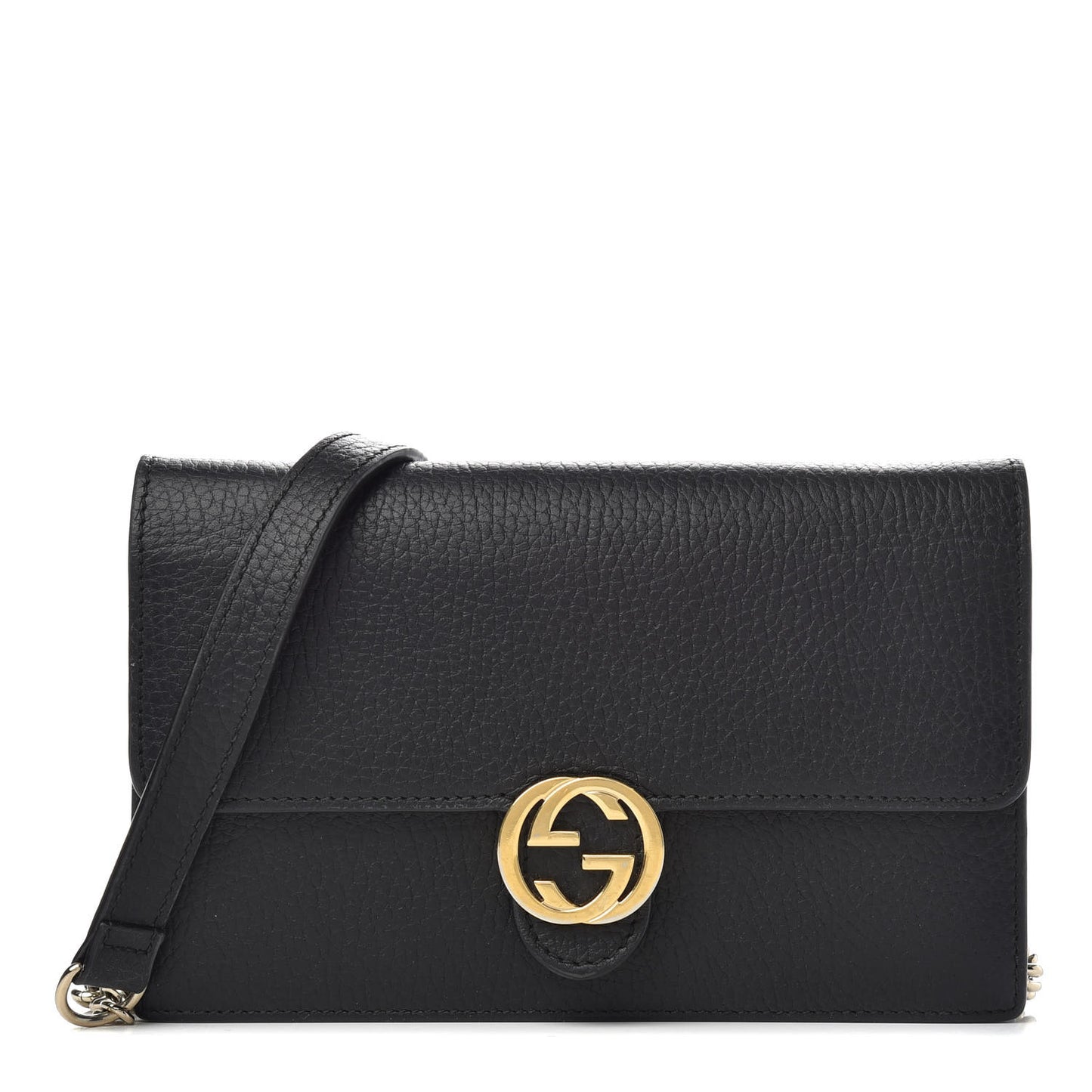 Dollar Calfskin Interlocking G Chain Wallet Black
