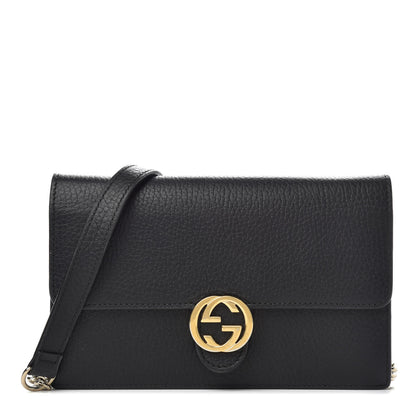 Gucci Dollar Calfskin Interlocking G Chain Wallet Black 1 of 6