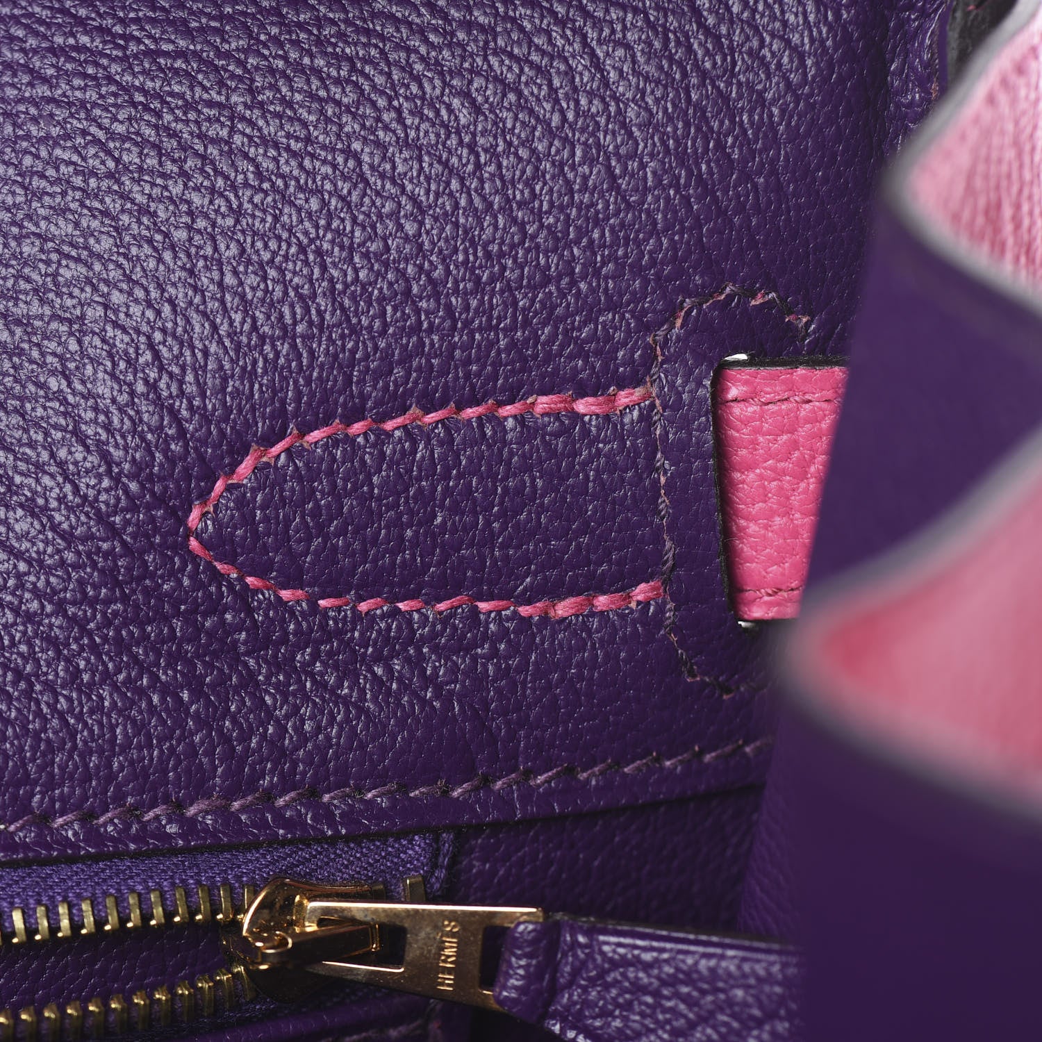 Hermes Chevre Mysore Horseshoe Birkin 30 Rose Tyrien Ultraviolet 13 of 35