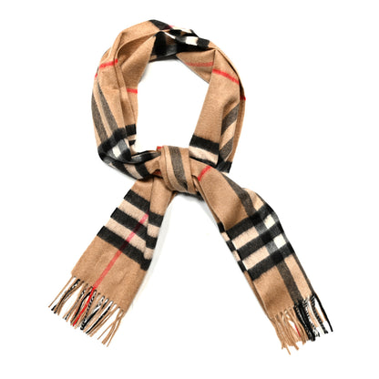 Burberry Cashmere Giant Check Fringe Scarf Camel 1 of 3