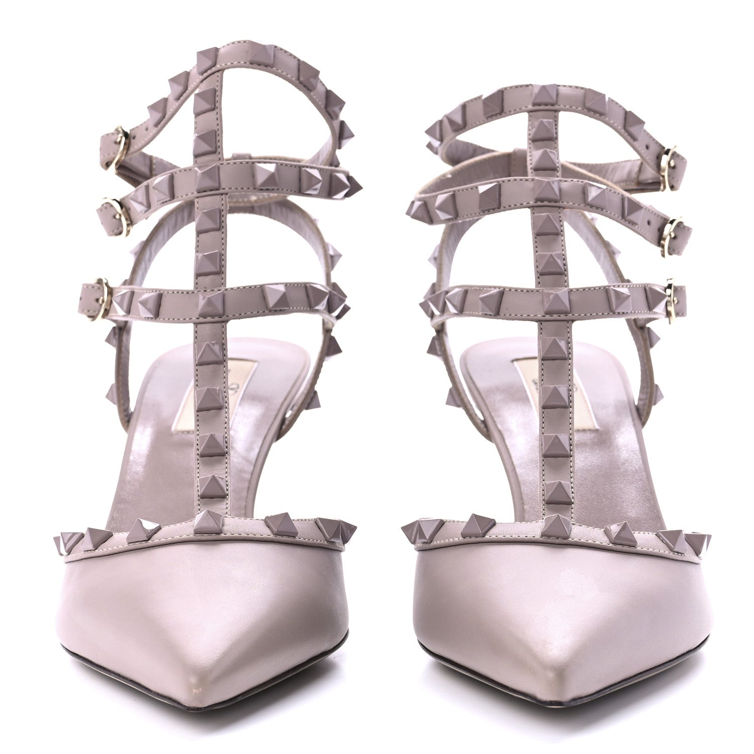 Valentino Garavani Calfskin Lacquered Monochrome Rockstud Ankle Strap 65mm Pumps 40 Poudre 2 of 8