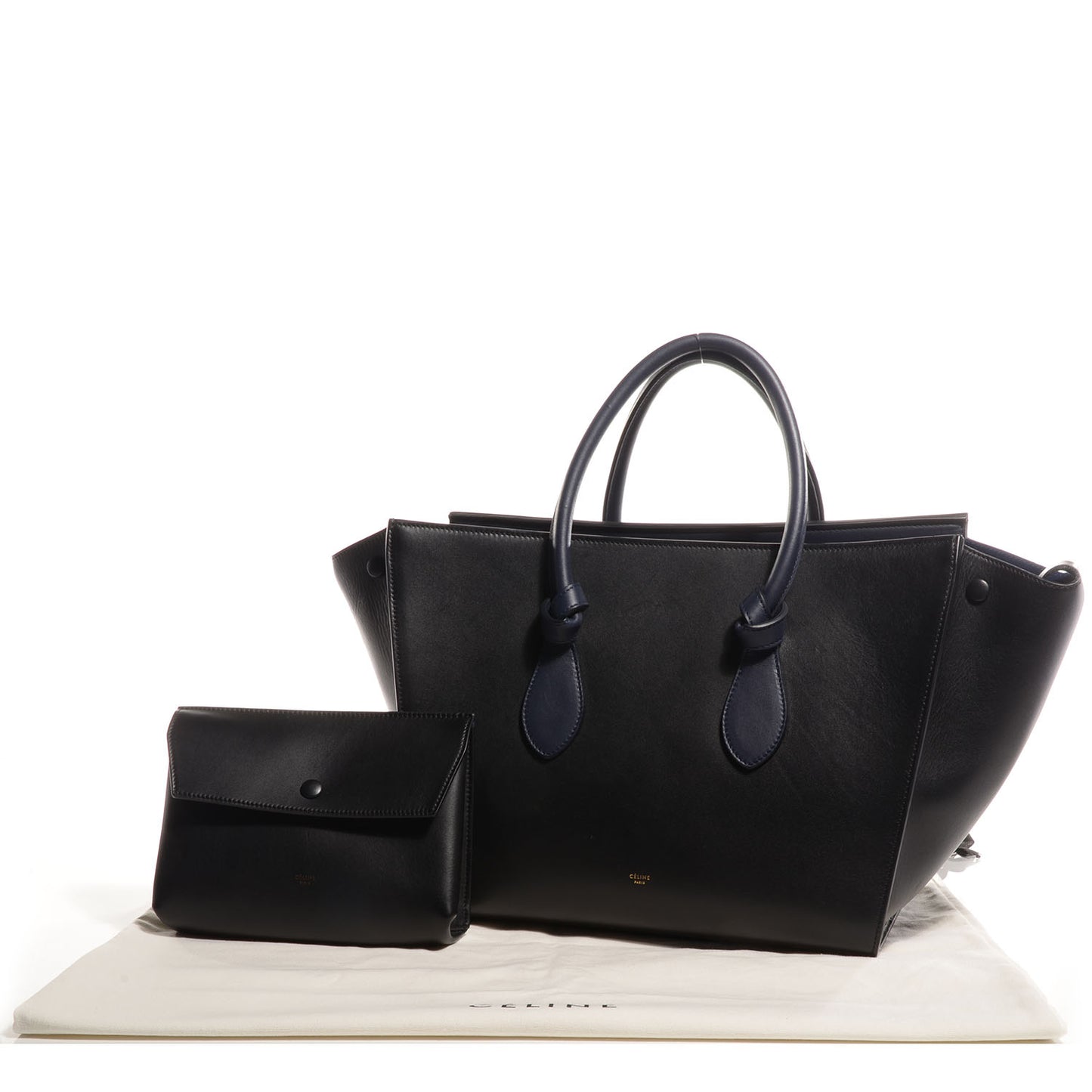 Smooth Calfskin Large Bi-Color Tie Knot Tote Black Navy