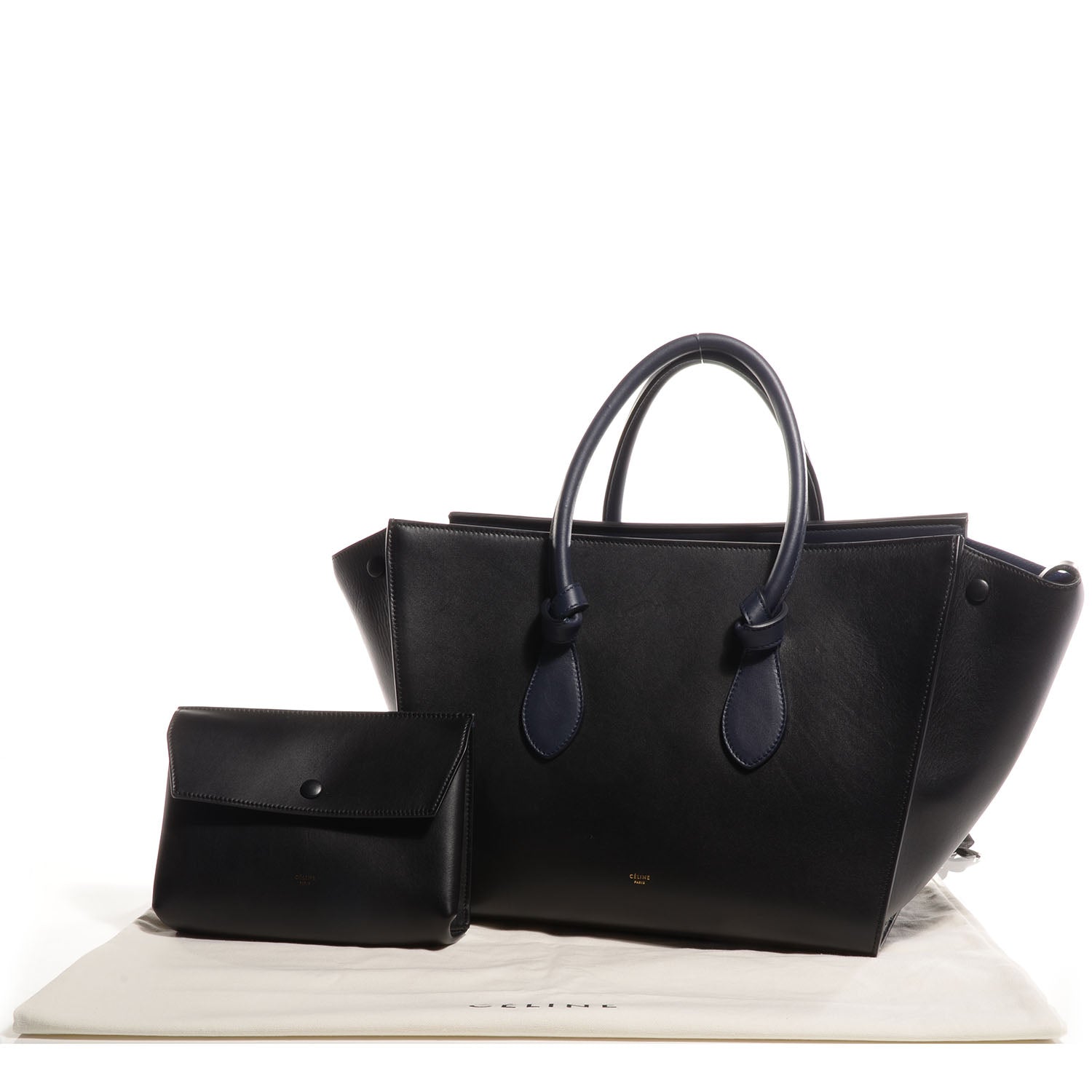 Celine Smooth Calfskin Large Bi-Color Tie Knot Tote Black Navy 4 of 9
