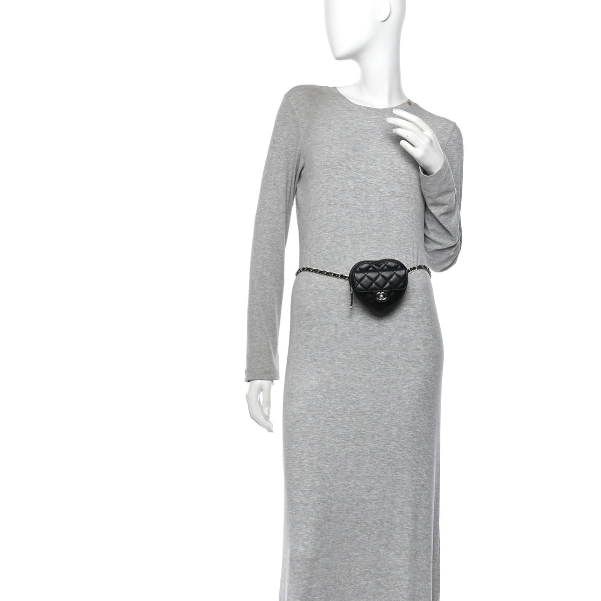 Lambskin Quilted CC In Love Heart Waist Belt Bag With Chain Black