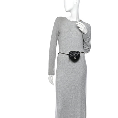 Chanel Lambskin Quilted CC In Love Heart Waist Belt Bag With Chain Black 2 of 12
