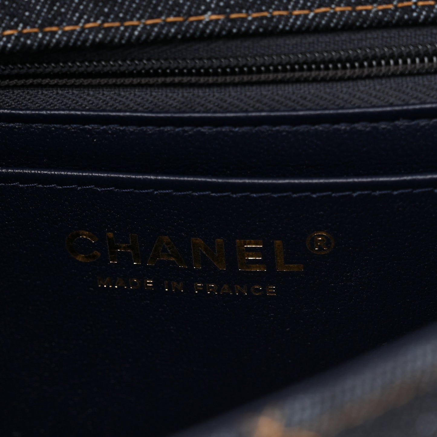 Denim Quilted Mini Rectangular Flap Dark Blue Orange