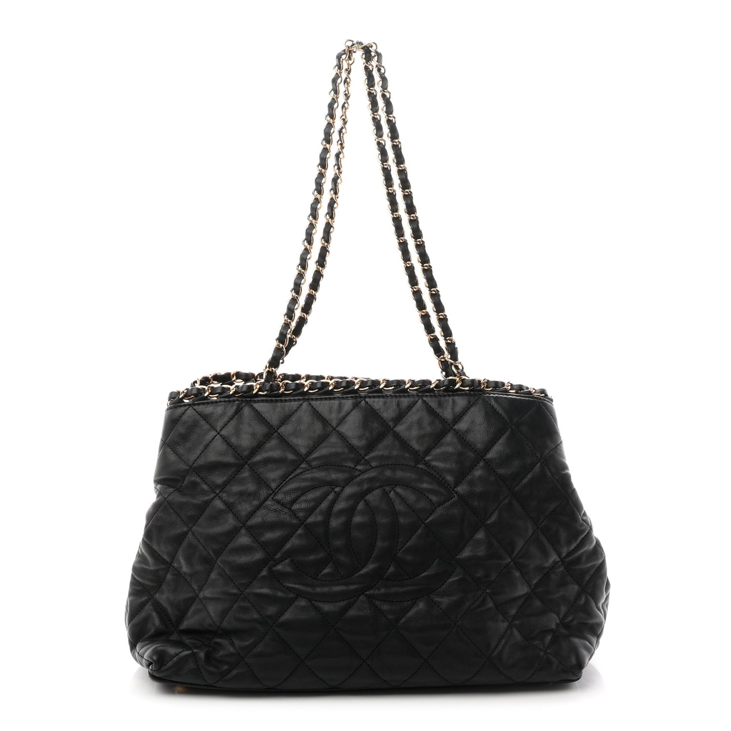 Calfskin Quilted Small Chain Me Tote Black
