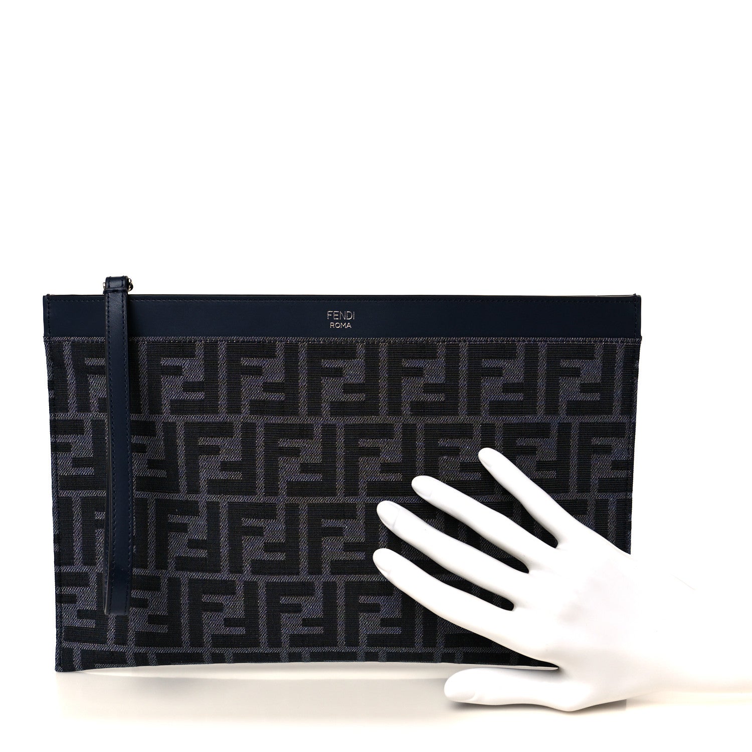 Fendi Fabric Jacquard Vitello King FF 1974 Clutch Bag Denim Blue Midnight 2 of 10