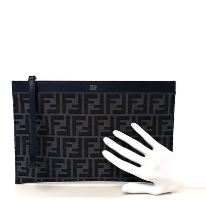 Fendi Fabric Jacquard Vitello King FF 1974 Clutch Bag Denim Blue Midnight 2 of 10