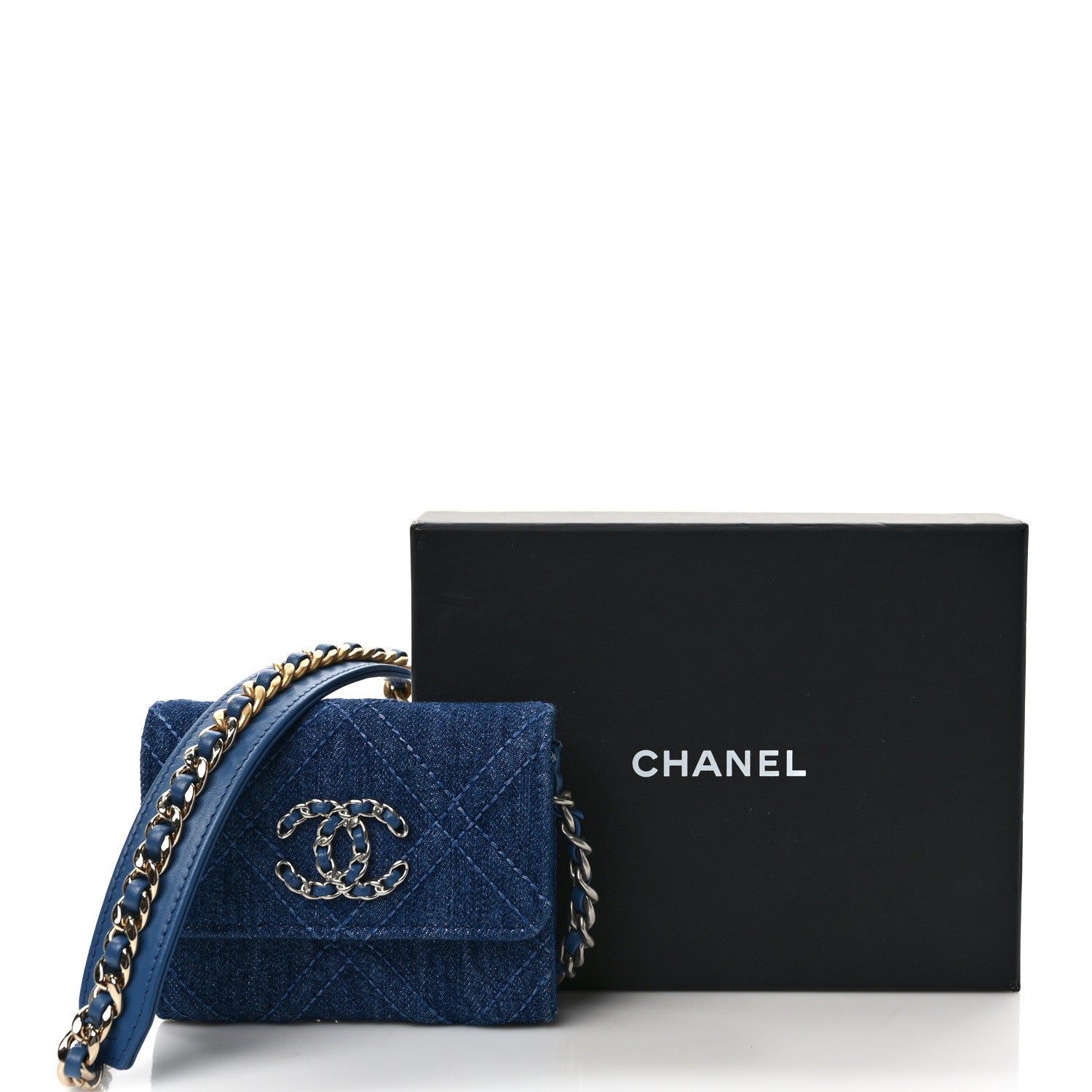Chanel Denim Quilted Chanel 19 Flap Coin Purse With Chain Blue 9 of 9