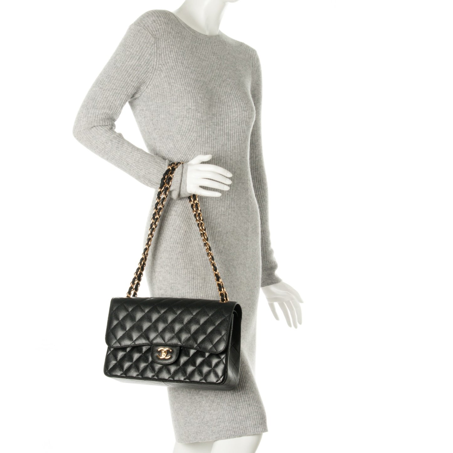 Caviar Quilted Jumbo Double Flap Black