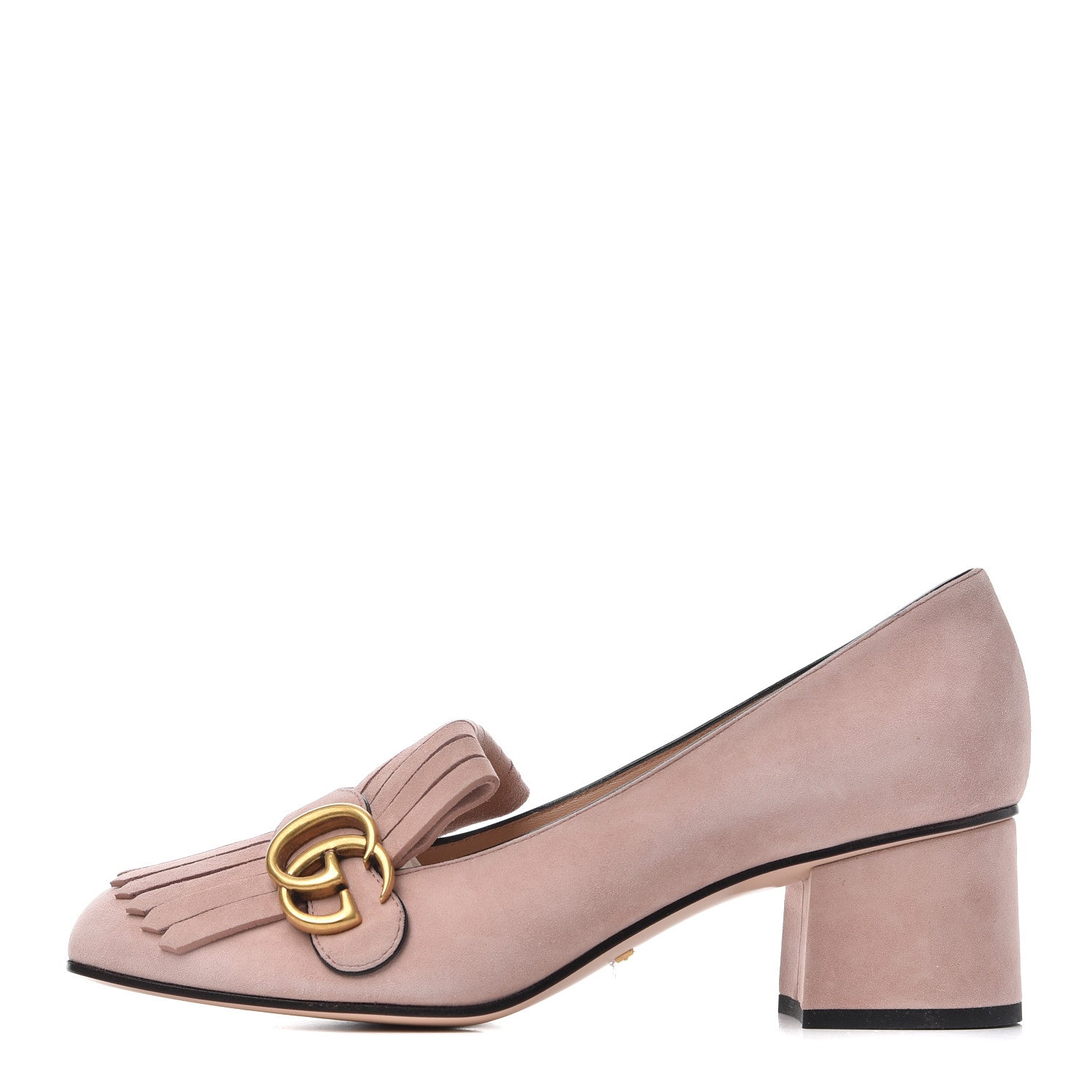 Gucci Kid Scamosciato GG Marmont Fringe 50mm Loafer Pumps 39 Crystal Pink 1 of 15