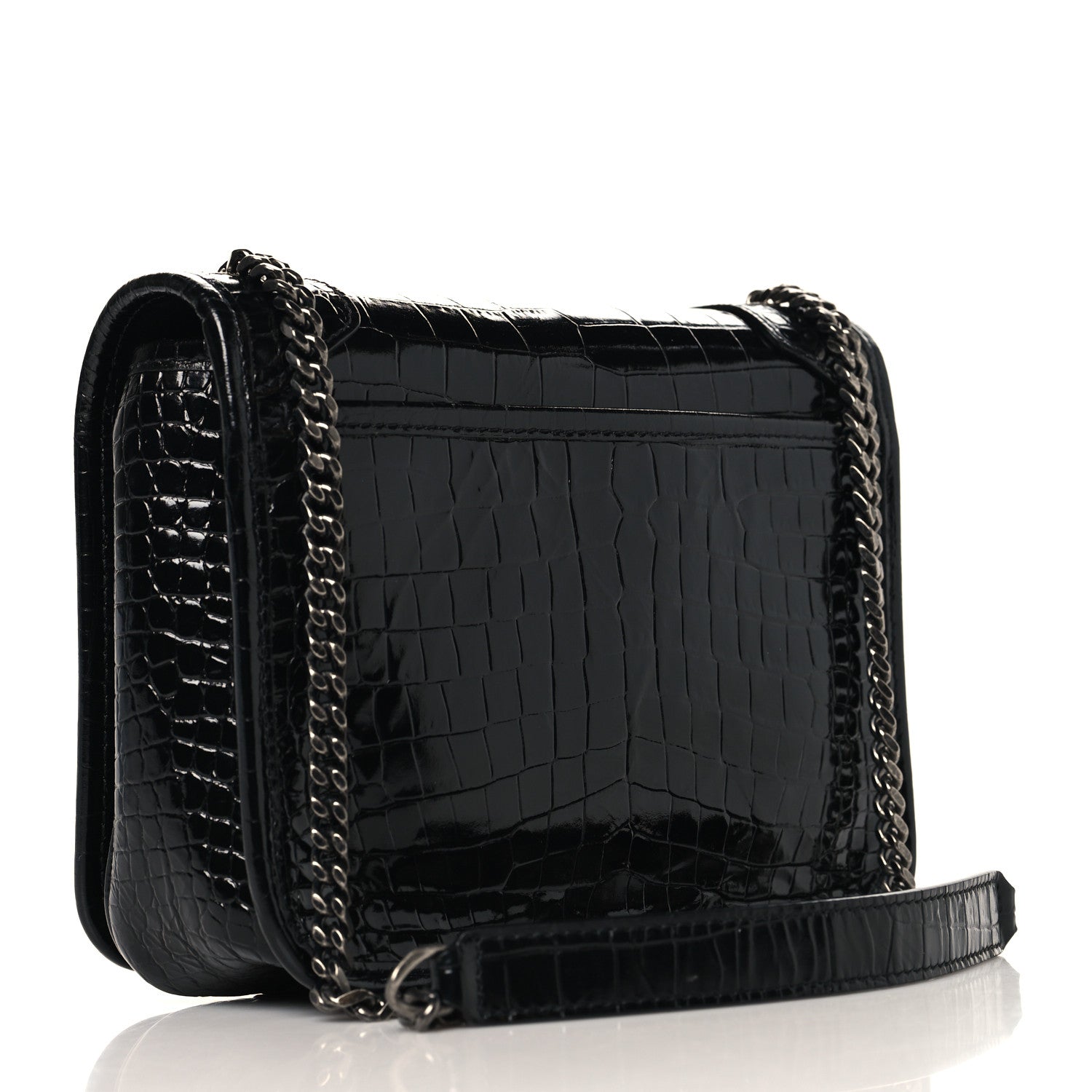 Saint Laurent Crocodile Embossed Lambskin Matelasse Monogram Niki Chain Wallet Black 3 of 11