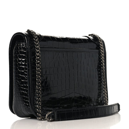 Saint Laurent Crocodile Embossed Lambskin Matelasse Monogram Niki Chain Wallet Black 3 of 11