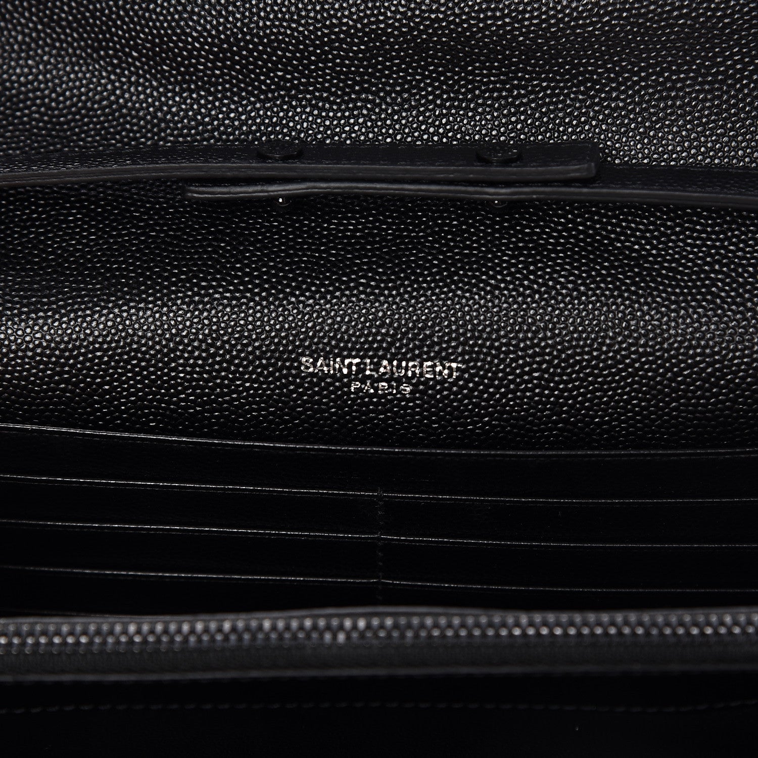 Saint Laurent Grain De Poudre Matelasse Chevron Monogram Chain Wallet Black 6 of 9