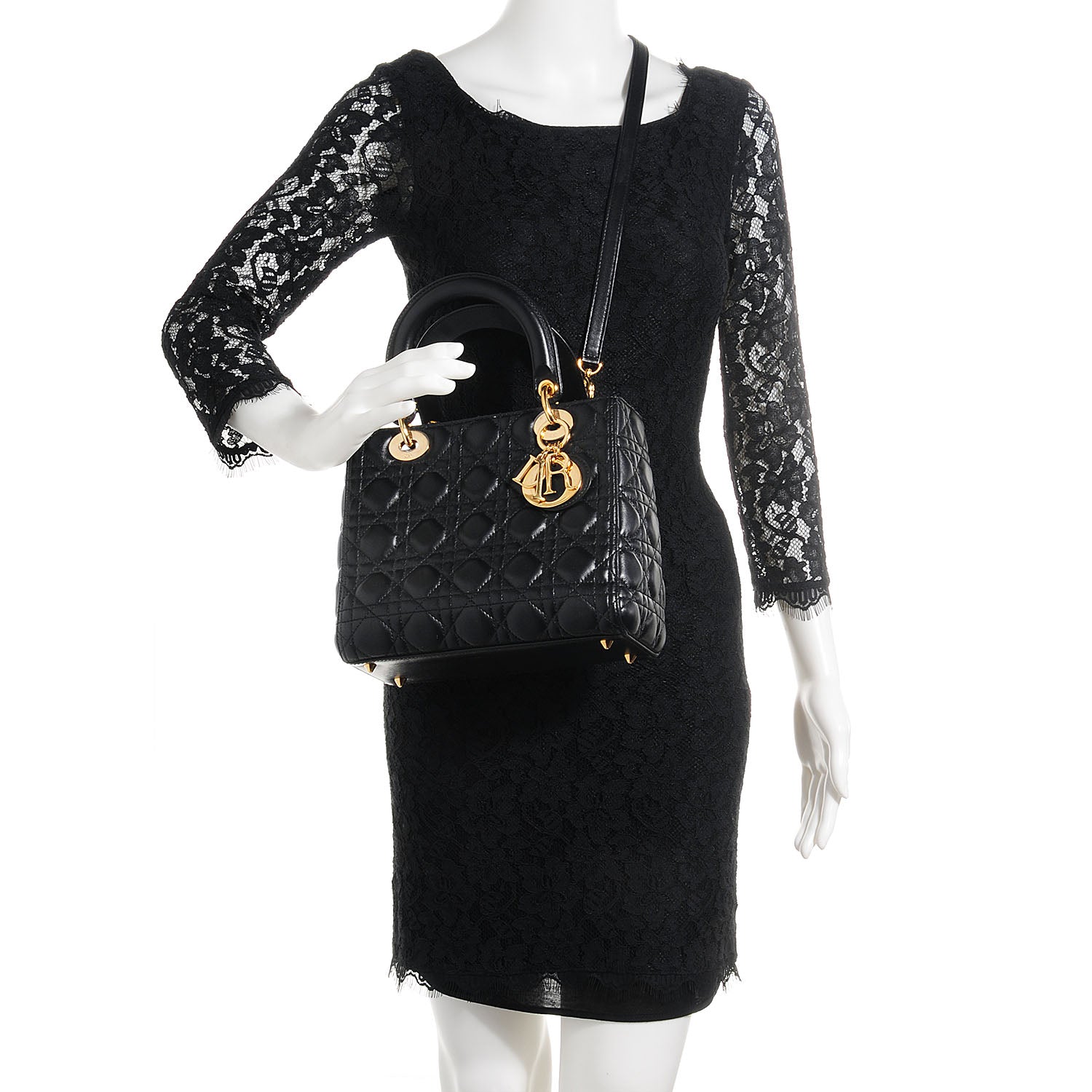 Christian Dior Lambskin Cannage Medium Lady Dior Black 2 of 8