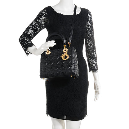 Christian Dior Lambskin Cannage Medium Lady Dior Black 2 of 8