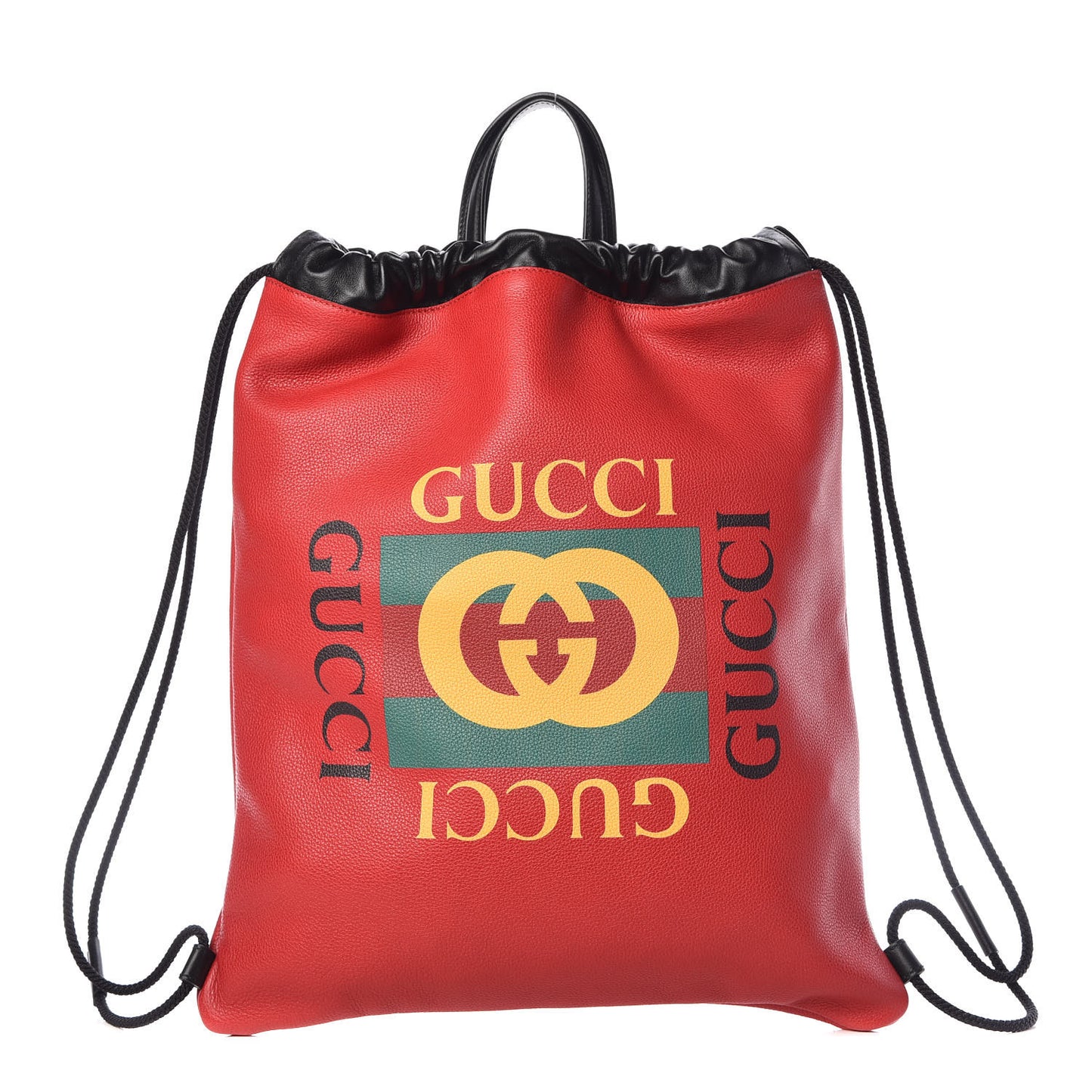 Calfskin Mens Logo Drawstring Backpack Red
