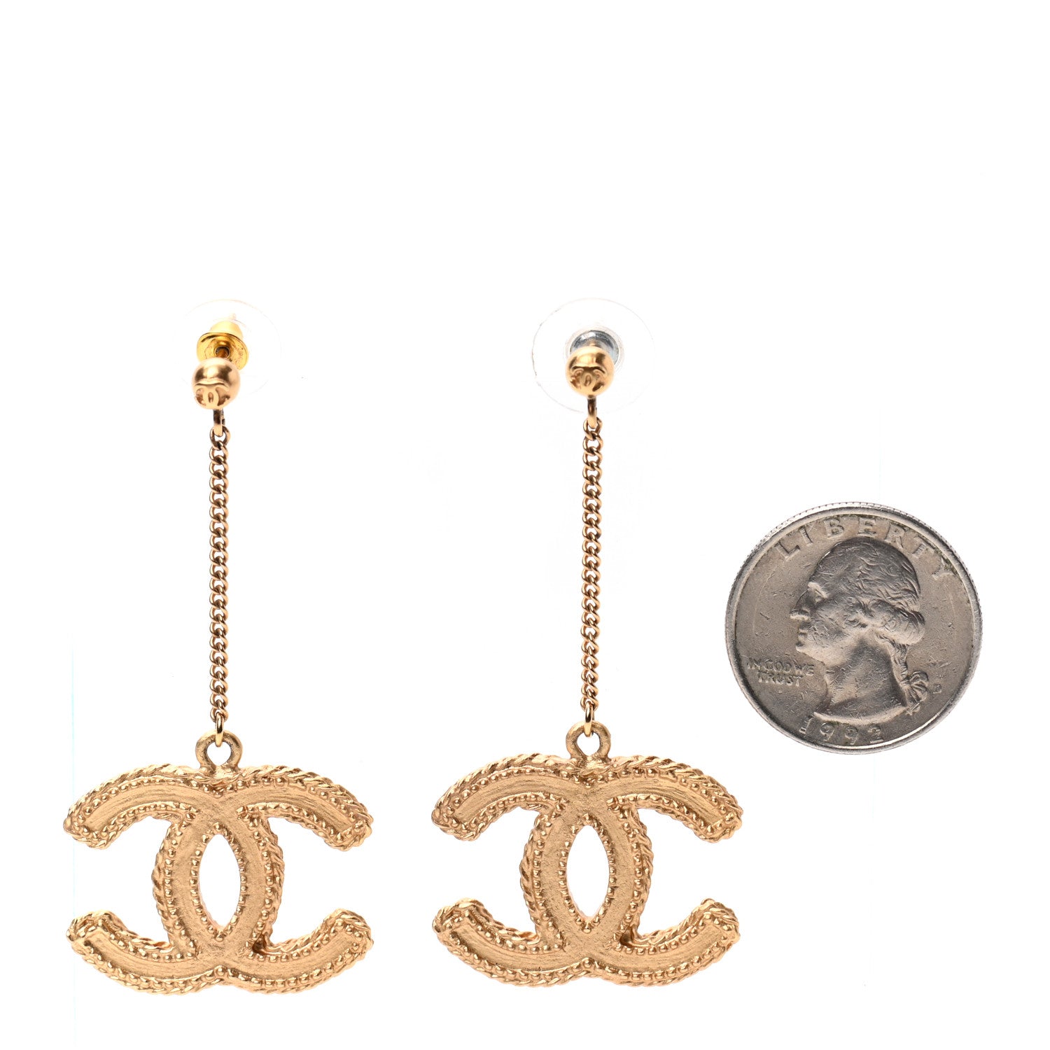 Chanel CC Drop Earrings Matte Gold 2 of 4
