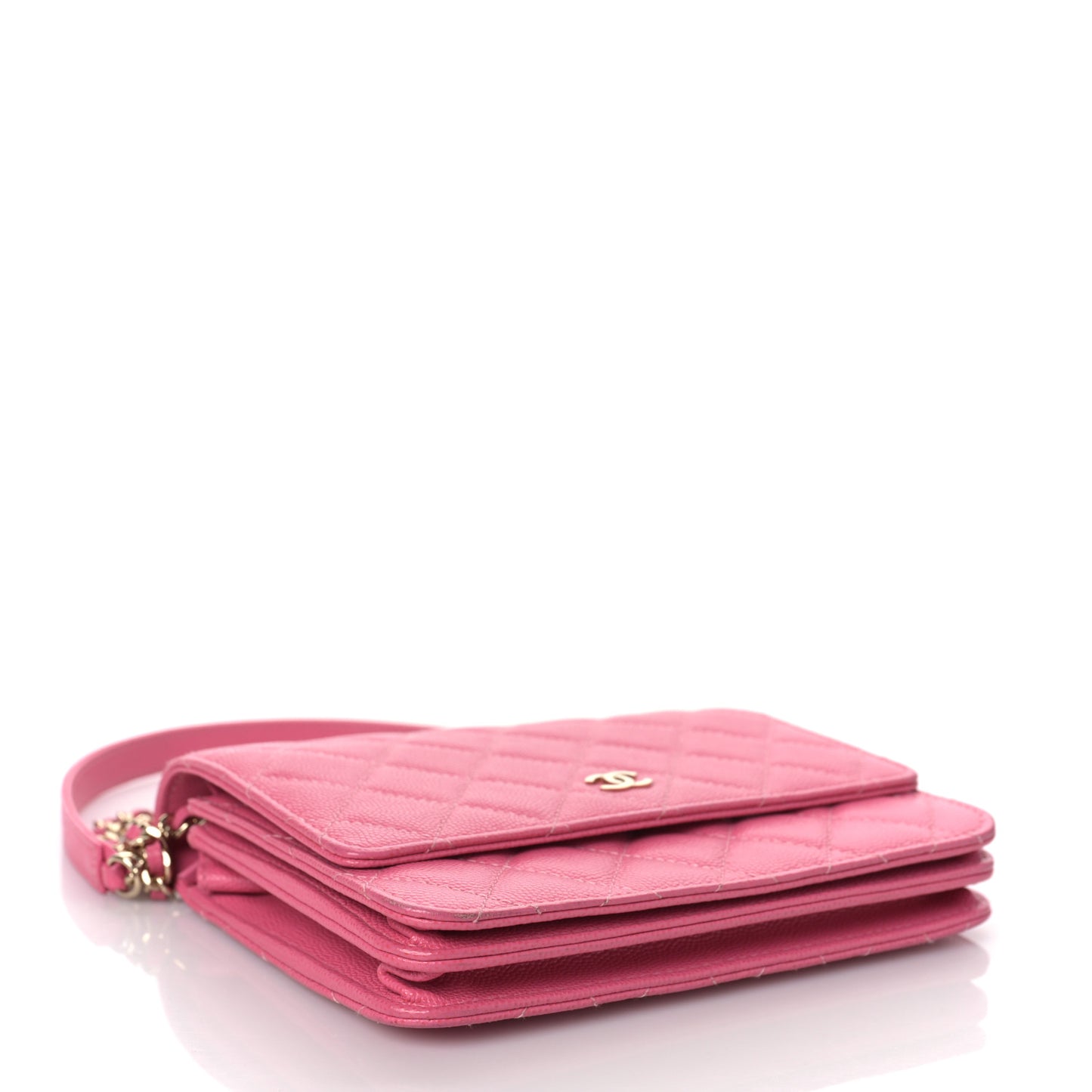Caviar Quilted Square Wallet On Chain WOC Pink