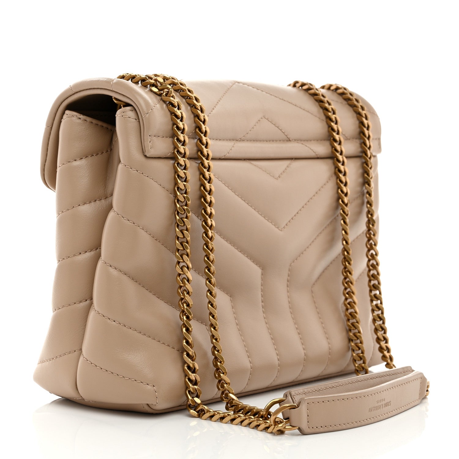Saint Laurent Calfskin Y Quilted Monogram Small Loulou Chain Satchel Dark Beige 4 of 11
