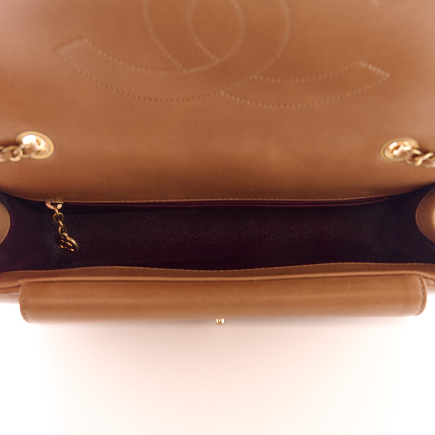 Lambskin Quilted Medium Single Flap Light Brown