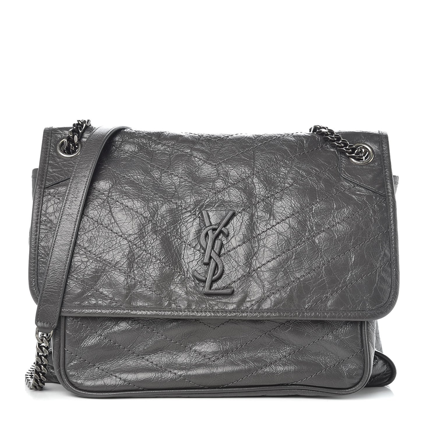 Crinkled Calfskin Matelasse Monogram Large Niki Chain Satchel Storm