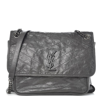 Saint Laurent Crinkled Calfskin Matelasse Monogram Large Niki Chain Satchel Storm 1 of 14