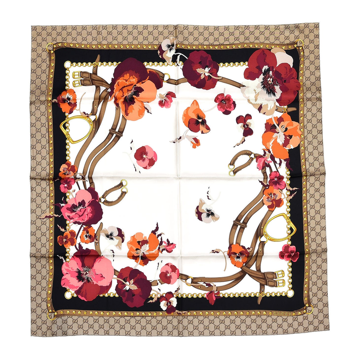 Silk Twill GG Monogram New Panshie Square Scarf Black Dark Purple