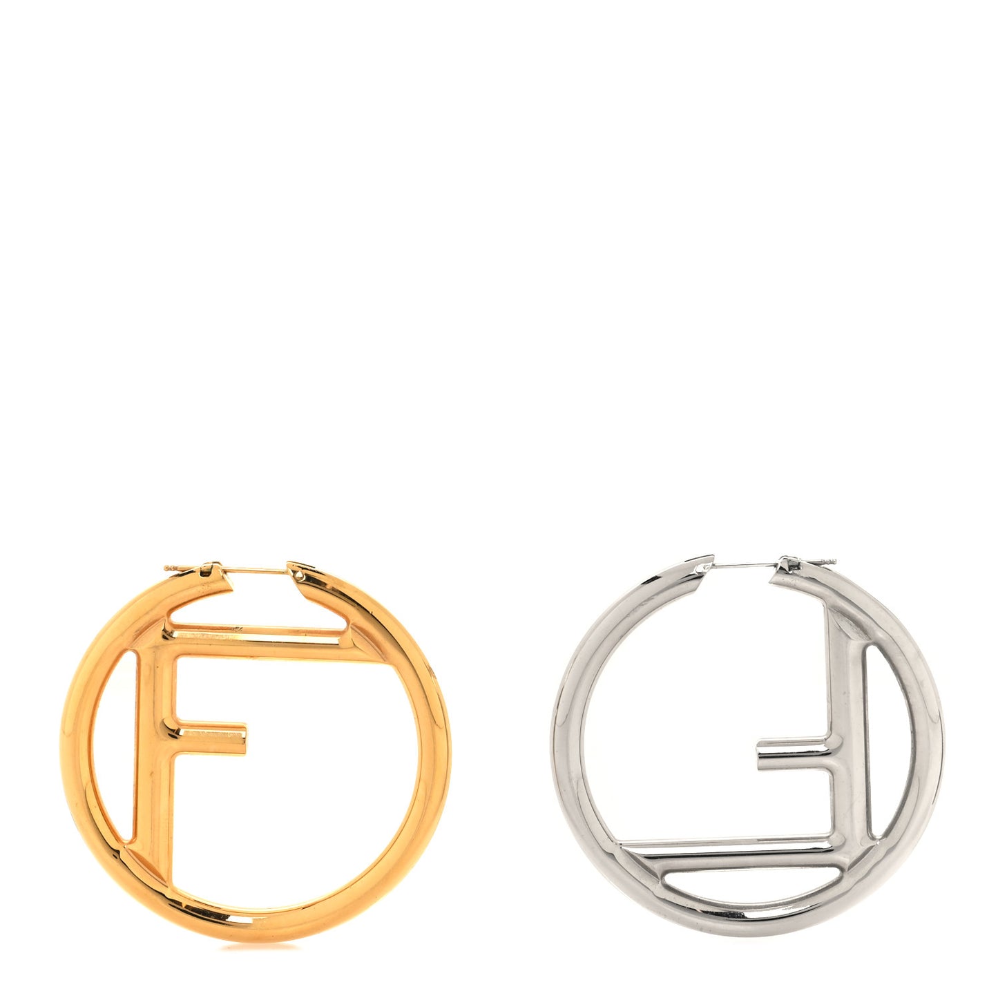 Metal FF Hoop Earrings Gold Silver