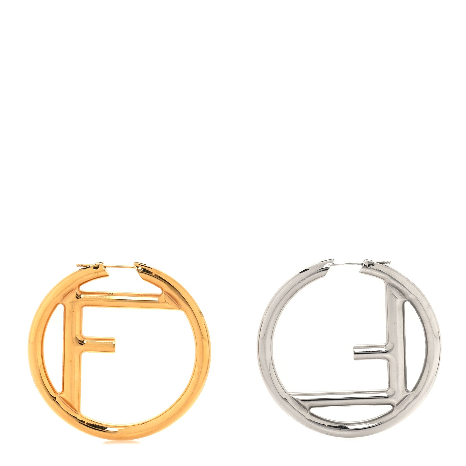 Fendi Metal FF Hoop Earrings Gold Silver 1 of 4