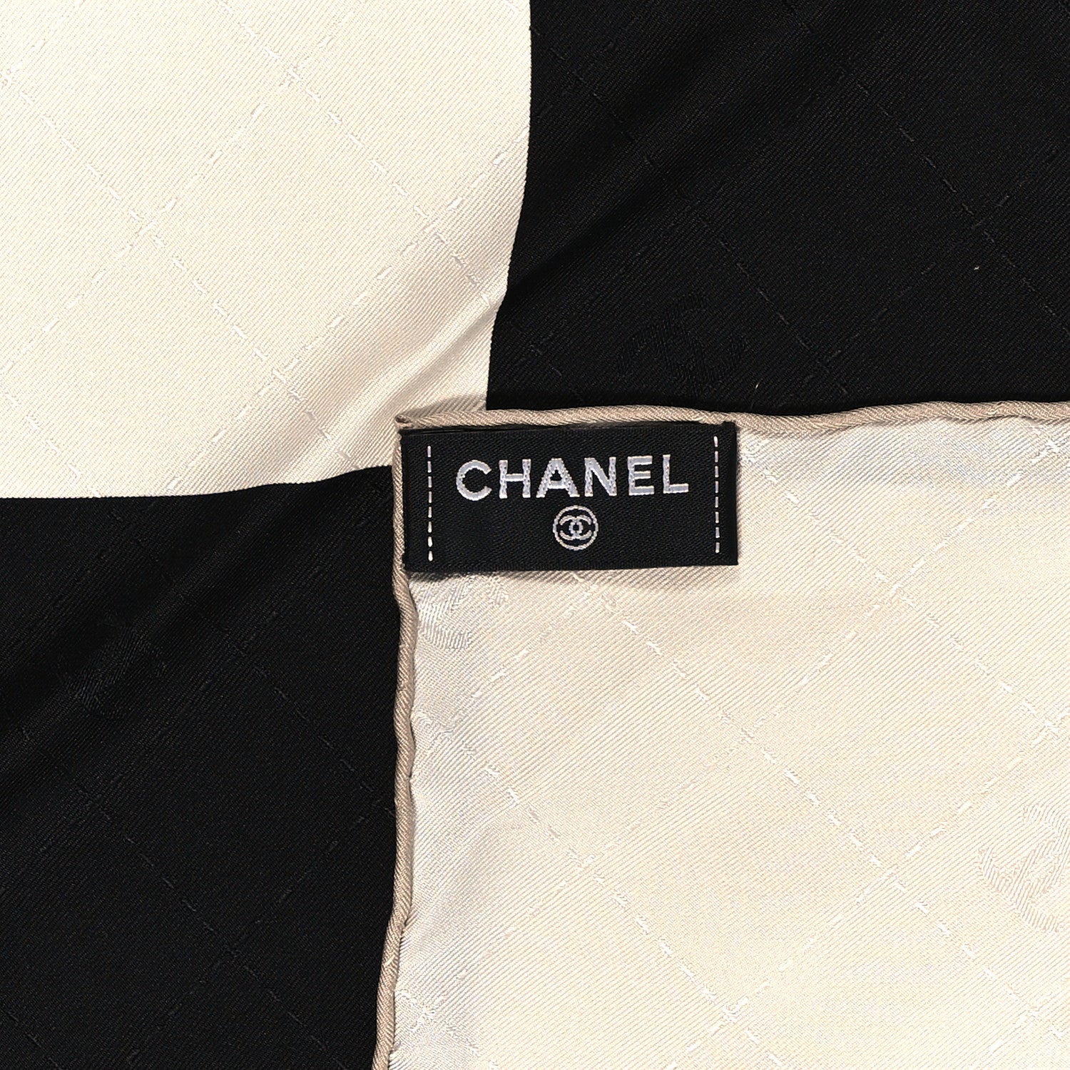 Chanel Silk Twill CC Square Scarf Hair Tie White Black 4 of 5
