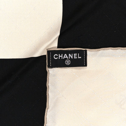 Chanel Silk Twill CC Square Scarf Hair Tie White Black 4 of 5