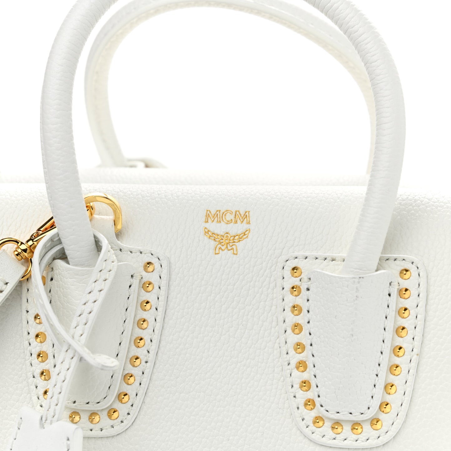 Grained Calfskin Studded Mini Milla Tote White