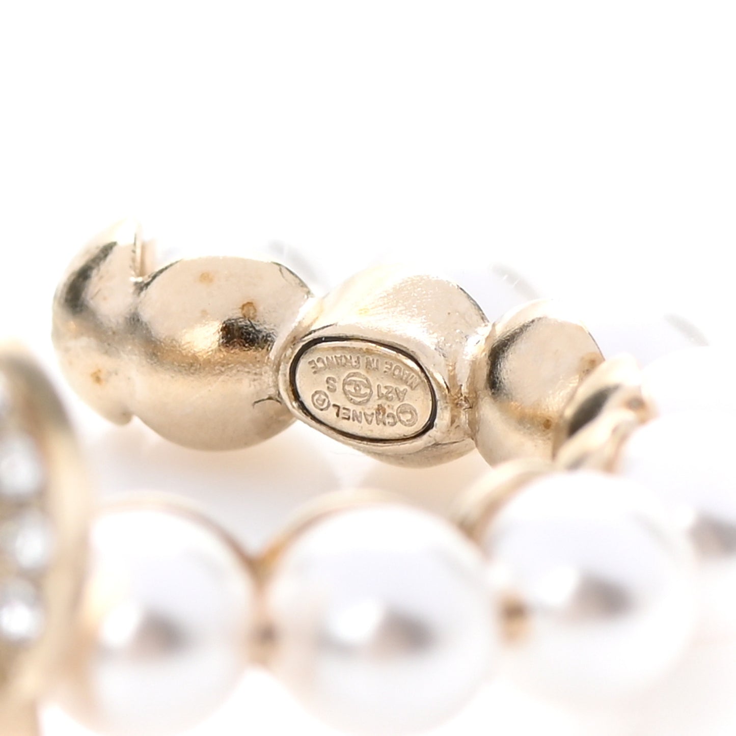 Crystal Pearl CC No 5 Hoop Drop Earring Gold