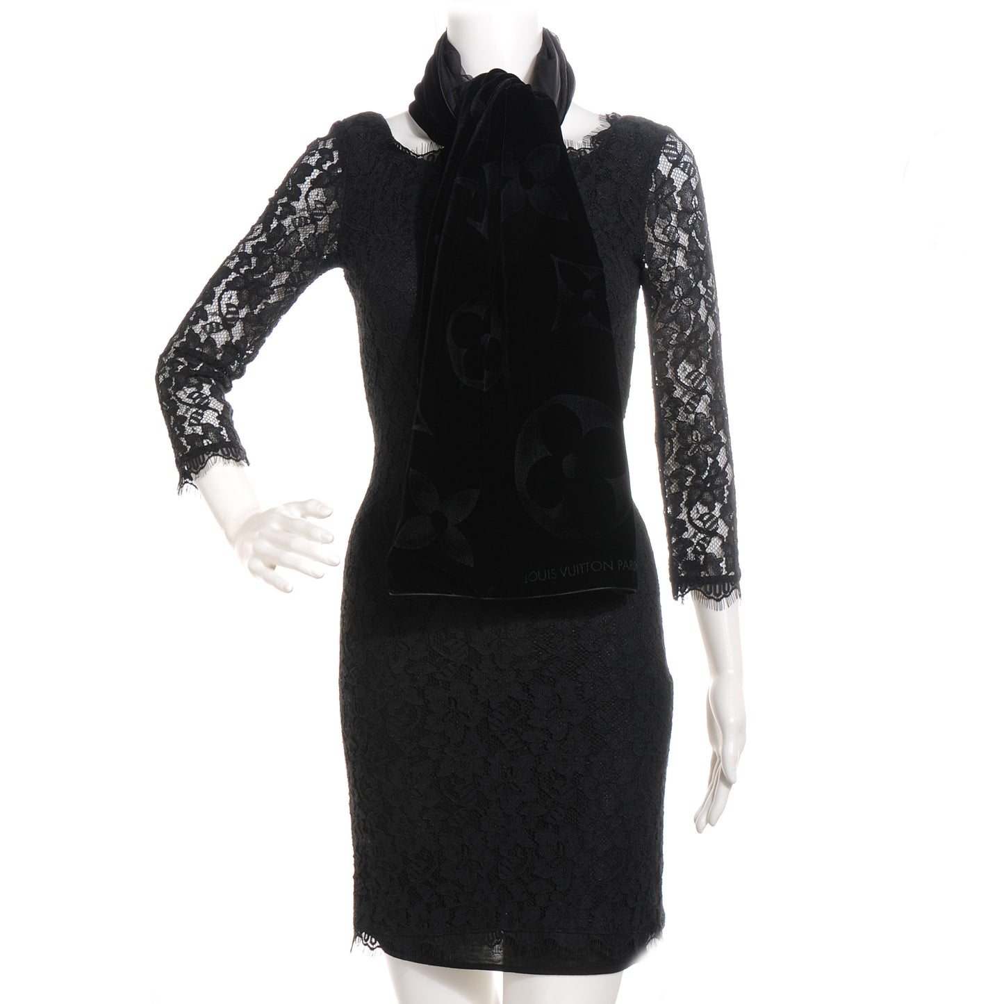 Monogram Velours Silk Mousseline Long Scarf Black