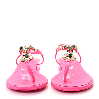 Chanel Shiny Lambskin Pearl Crystal CC Heart Thong Sandals 38 Neon Pink 2 of 8