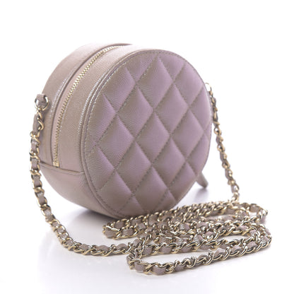 Chanel Iridescent Caviar Quilted Round Clutch With Chain Beige 3 of 11