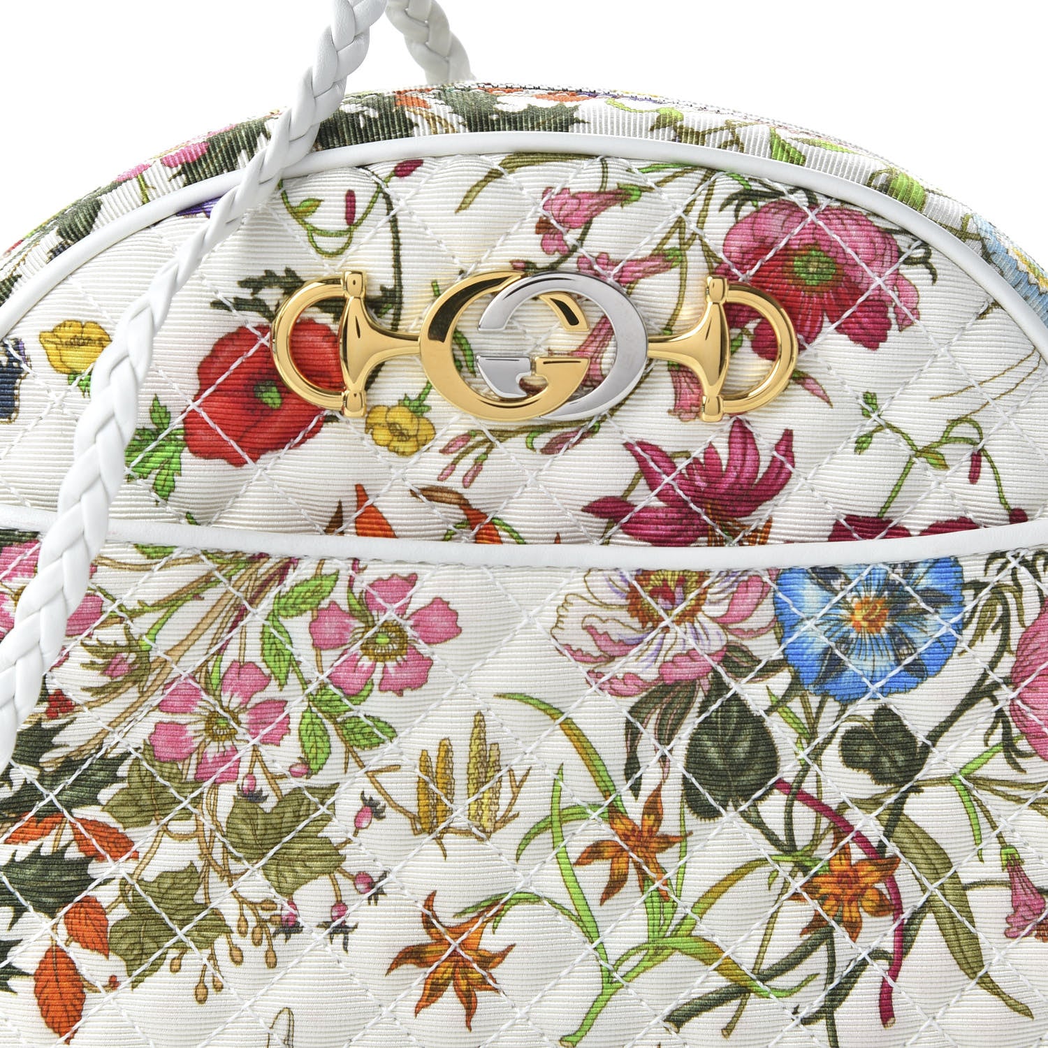 Gucci Canvas Flora Floral Trapuntata Small Zumi Dome Shoulder Bag White 18 of 21