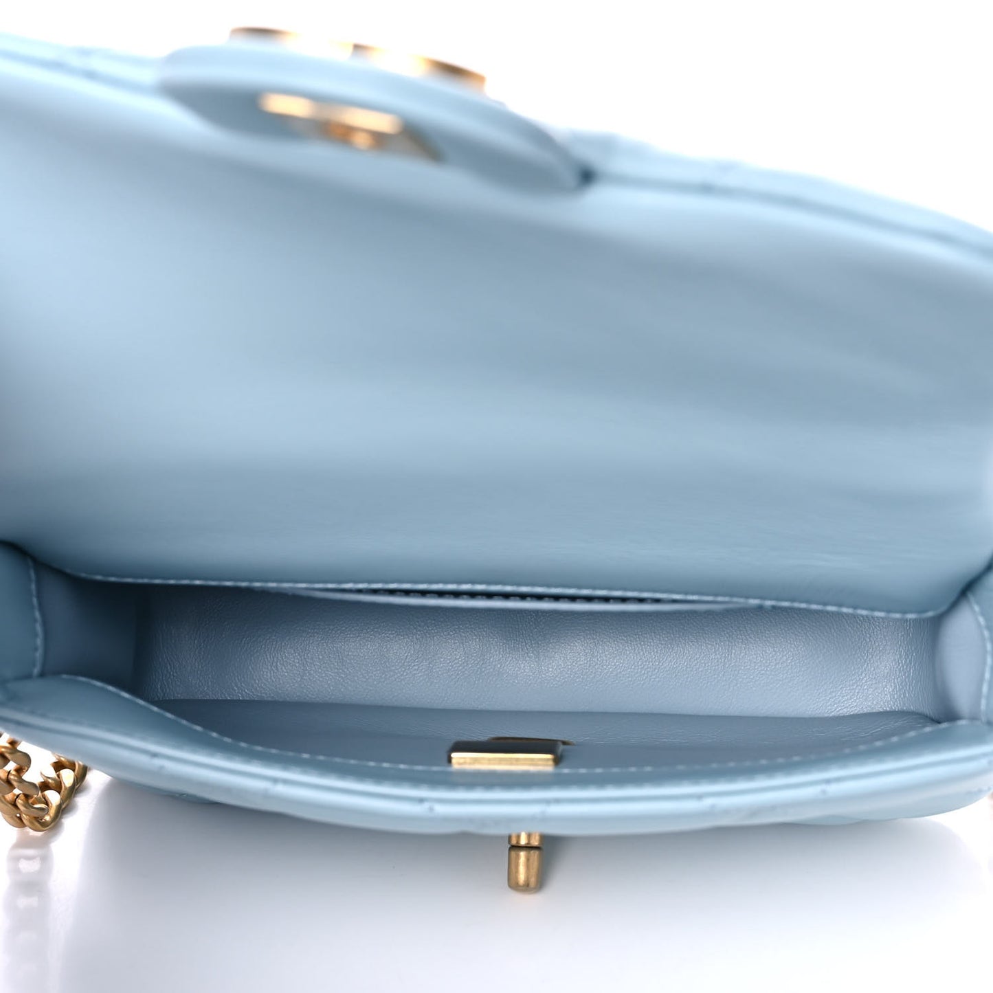 Lambskin Enamel Quilted Mini Pending CC Square Flap Light Blue